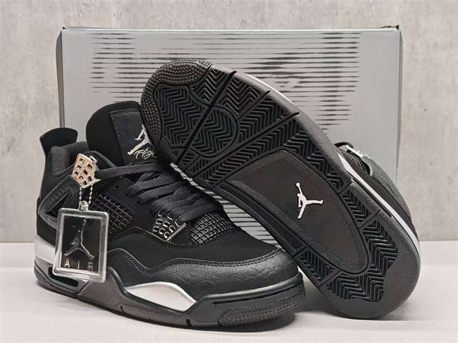 Women's Running weapon Jordan 4 Black Shoes 079